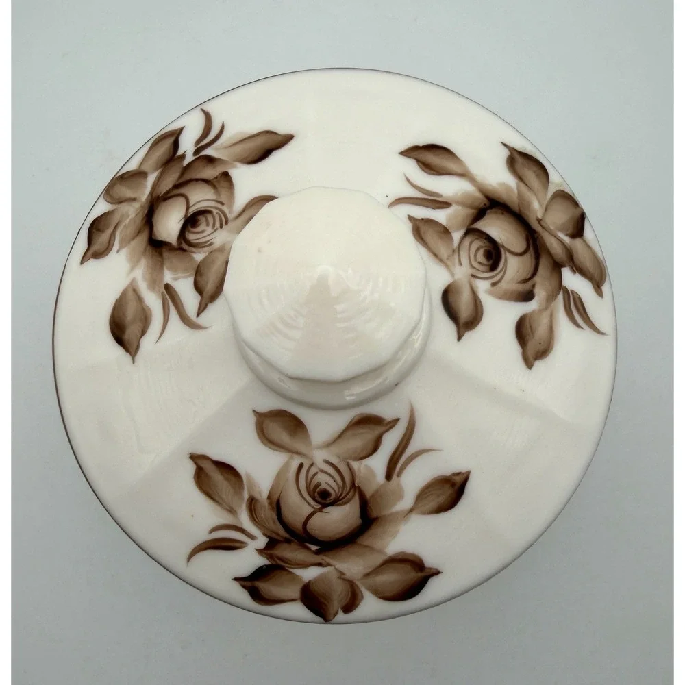VTG 1980 Westmoreland Almond Milk Glass Covered Candy Dish Hand Painted & Signed
